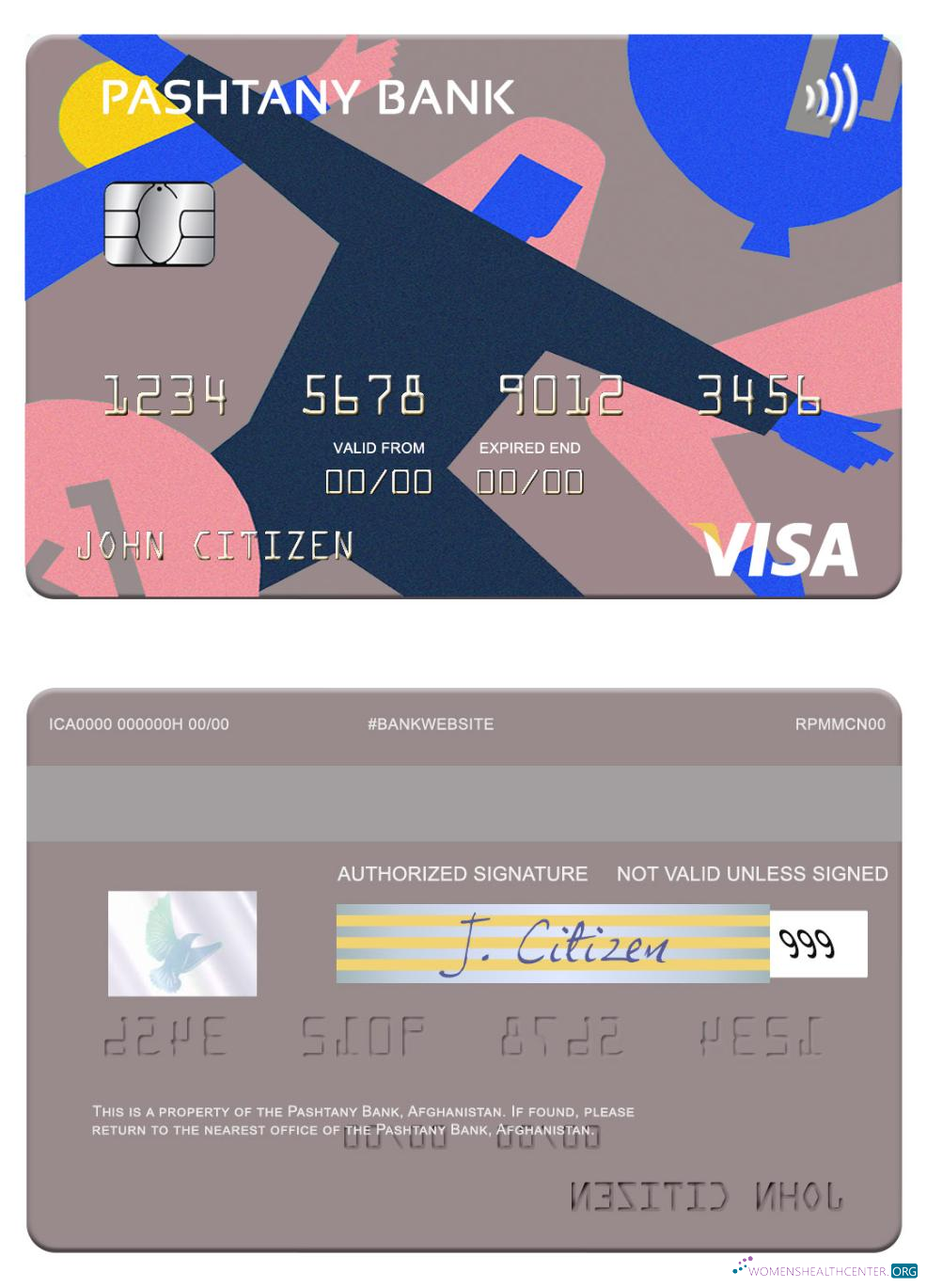 Download Afghanistan Pashtany Bank visa card Photoshop template